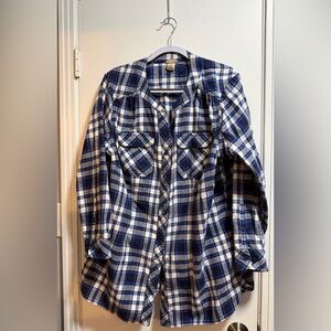 Blue and White Plaid Button-Up Shirt